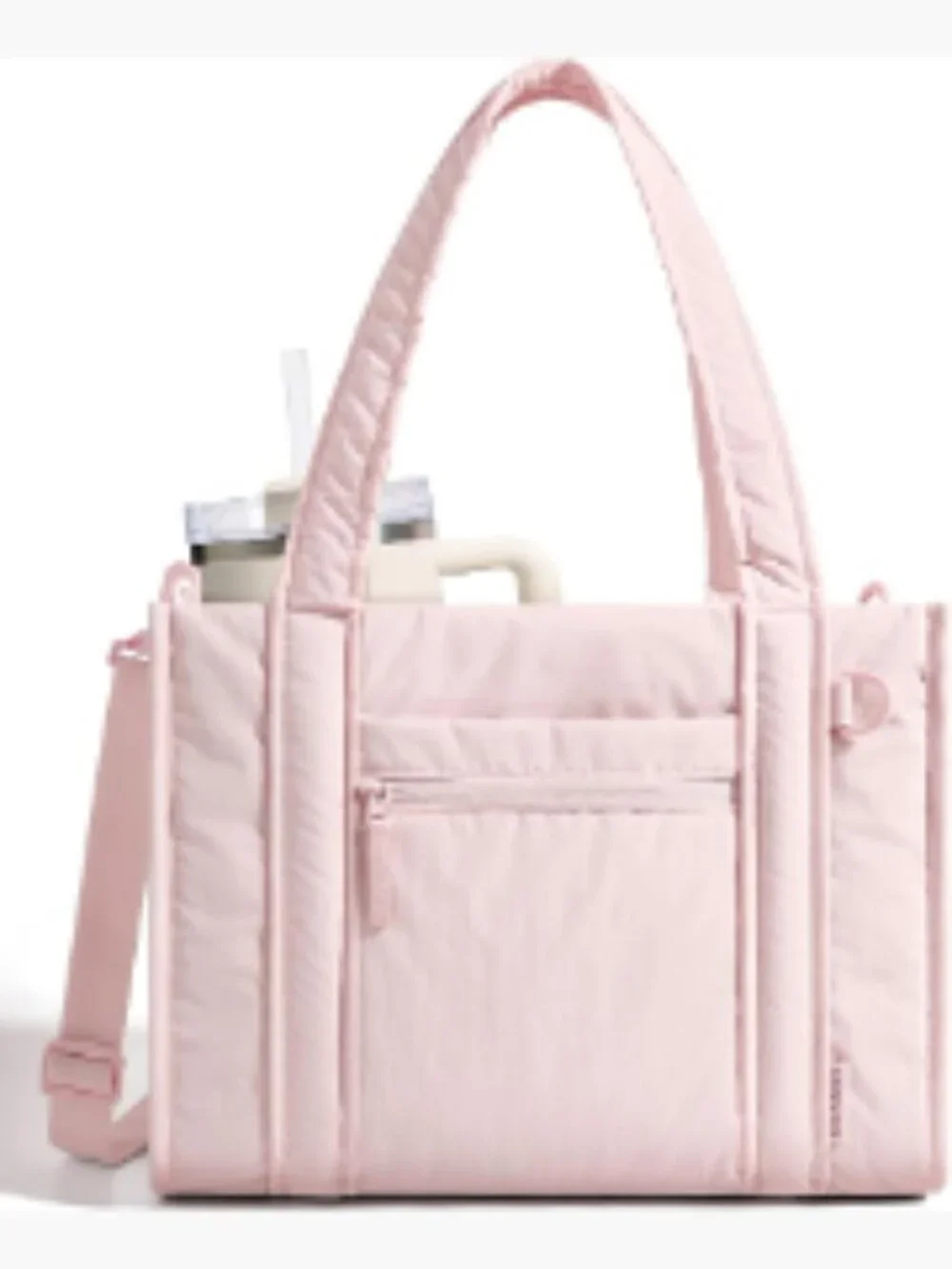 Quilted Puffer Tote Bag with Crossbody Strap, 14L, Laptop Pocket, Nylon Work Bag